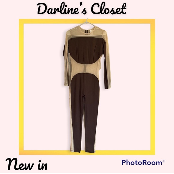 Brown and nude jumpsuit. - Picture 1 of 11